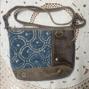 Myra Blue and Brown Cowhide Crossbody Bag